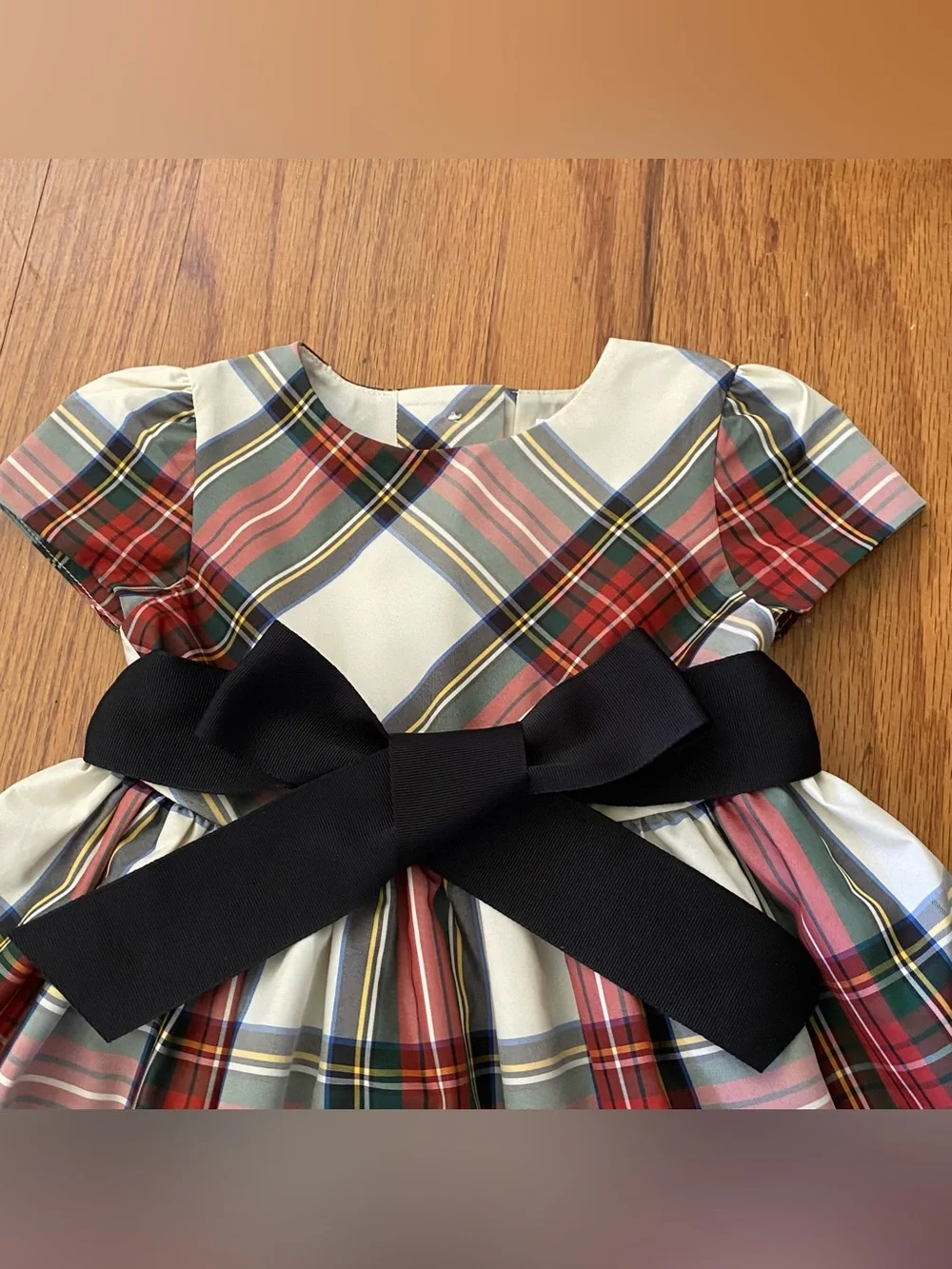 Ralph Lauren Formal Plaid Fit-and-Flare Dress with Black Bow